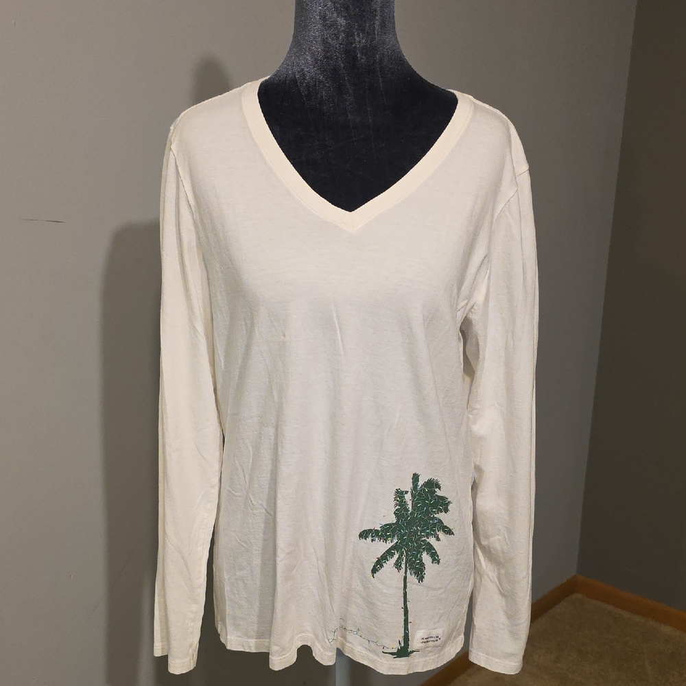 Life Is Good - Holiday Long Sleeve Top with Green Palm With Lights Design Sz Med